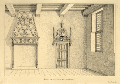 206802 Interieur van een zaal in het huis Zoudenbalch (Donkerstraat 15-19) te Utrecht.